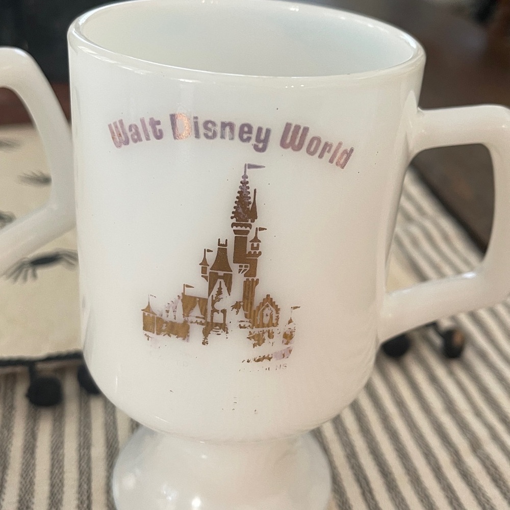 Walt Disney World Parks Resort Vintage White Milk Glass Footed Mug Cups - Picture 3 of 4